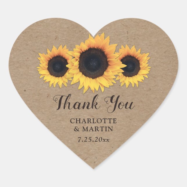 Rustic Kraft Paper Sunflower Thank you Stickers (Vorderseite)
