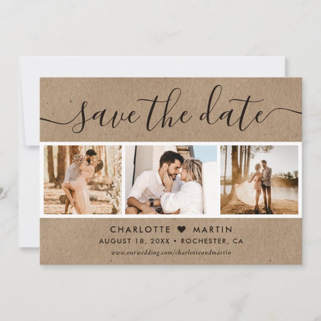 Rustic Kraft Paper Wedding 4 Foto Save The Date (Vorderseite)