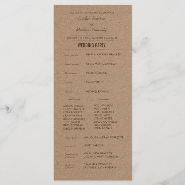 Rustic Kraft Paper Wedding Program Programm (Vorderseite)