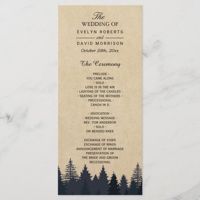 Rustic Kraft Pine Tree Forest Wedding Programme (Devant)