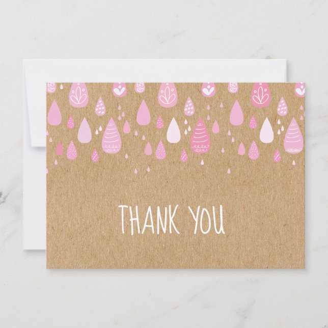 Rustic Kraft Pink Raindrops Vielen Dank Dankeskarte (Vorderseite)