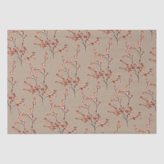Rustic Kraft Red Ilex Berry Branches Seidenpapier (Vorderseite)