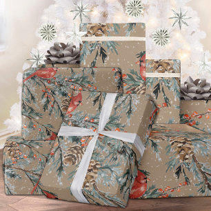Rustic Kraft Red Kardinal Juniper Branches Berries Geschenkpapier