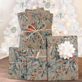 Rustic Kraft Red Kardinal Juniper Branches Berries Geschenkpapier Set