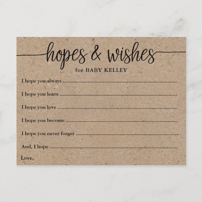 Rustic Kraft Script Baby Hopplenkarte Postkarte (Vorderseite)