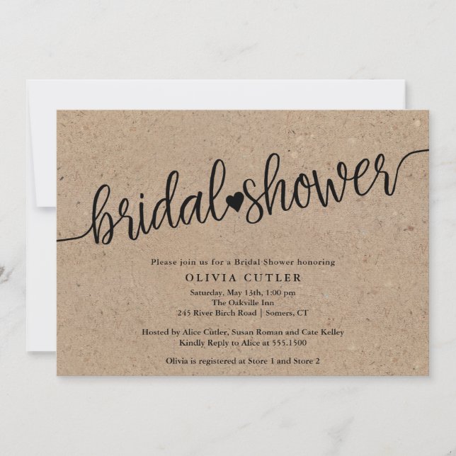 Rustic Kraft Script-Brautparty Einladung (Vorderseite)