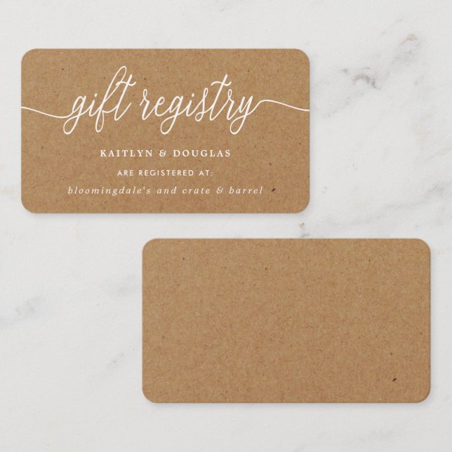 Rustic Kraft Script Gift Registry Begleitkarte (Vorne/Hinten)