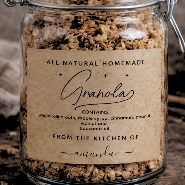 Rustic kraft Script Homemade Granola Label Rechteckiger Aufkleber (Von Creator hochgeladen)