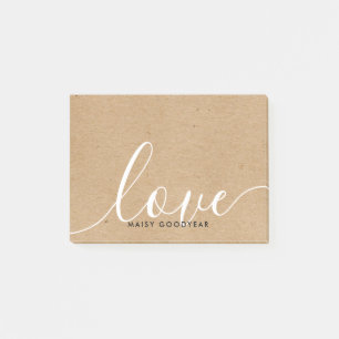 Rustic Kraft Script Liebe Personalisiert Name Post-it Klebezettel