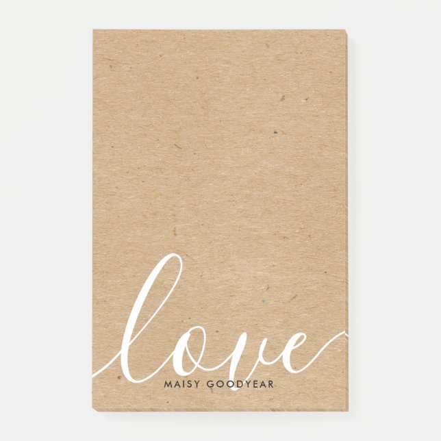 Rustic Kraft Script Liebe Personalisiert Name Post-it Klebezettel (Vorderseite)