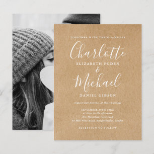 Rustic Kraft Signature Script Foto Hochzeit Einladungspostkarte