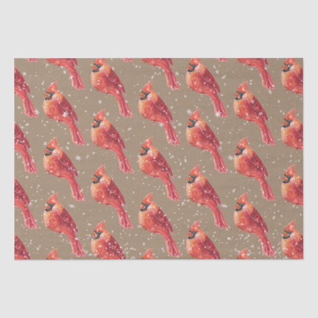 Rustic Kraft Snowy Christmas Red Kardinal Bird Seidenpapier (Vorderseite)