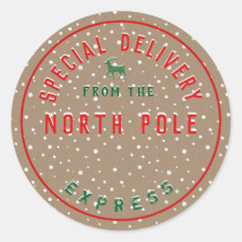 Rustic Kraft Special Delivery Offizieller Nordpol Runder Aufkleber