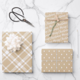 Rustic Kraft Tartan Kariert Frohe Weihnachtsmuster Geschenkpapier Set