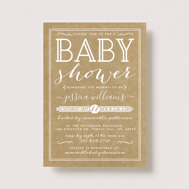 Rustic Kraft Trendy Typografy Baby Shower Einladung (Von Creator hochgeladen)