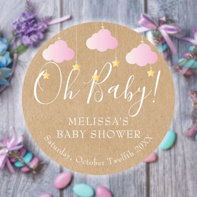 Rustic Kraft Twinkle Twinkle Oh Baby Dusche Runder Aufkleber (Von Creator hochgeladen)