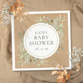 Rustic Kraft Watercolor Greenerity Baby Shower Serviette