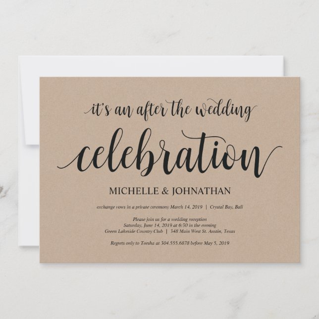 Rustic Kraft Wedding Elopement Empfang lädt ein Einladung (Vorderseite)