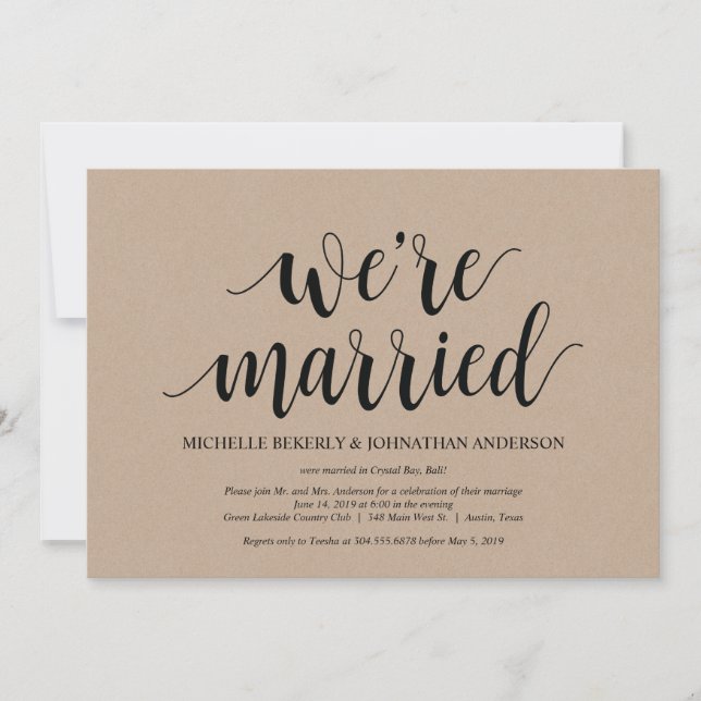 Rustic Kraft Wedding Elopement Empfang lädt ein Einladung (Vorderseite)