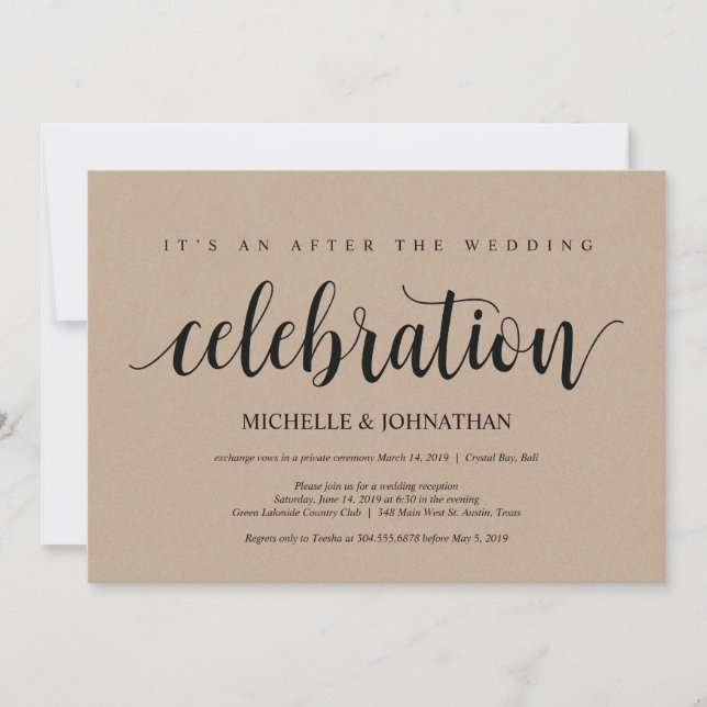 Rustic Kraft Wedding Elopement Empfang lädt ein Einladung (Vorderseite)