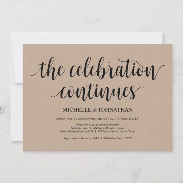 Rustic Kraft Wedding Elopement Empfang lädt ein Einladung (Vorderseite)