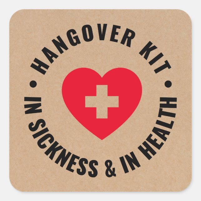 Rustic Kraft Wedding Hangover Erholung Kit Klasse Quadratischer Aufkleber (Vorderseite)