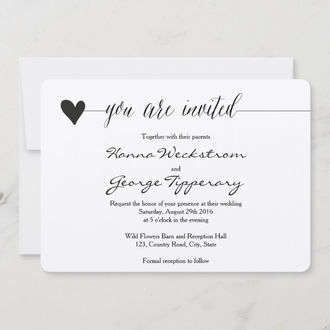 Rustic Kraft Wedding lade, Herz-Kalligrafie Einladung (Vorderseite)