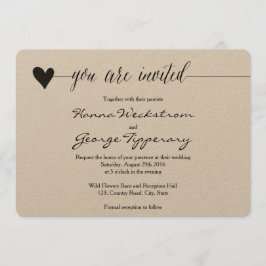 Rustic Kraft Wedding lade, Herz-Kalligrafie Einladung