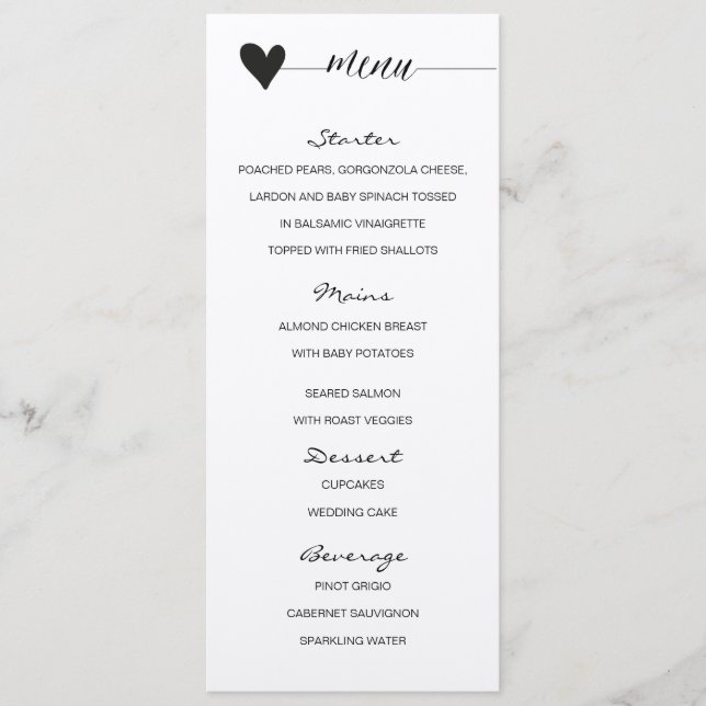 Rustic kraft Wedding Menu Herzkalligrafie Menükarte (Vorderseite)