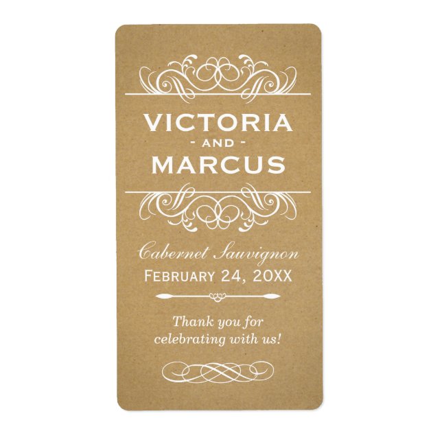 Rustic Kraft Wedding Monogram Wein Flasche Gefalle (Vorne)