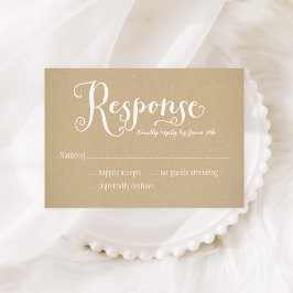Rustic Kraft Wedding White Script RSVP Karte