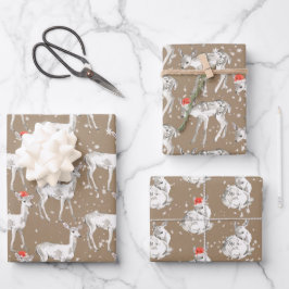 Rustic Kraft White Baby Doe Reindeers Weihnachtsma Geschenkpapier Set