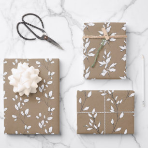 Rustic Kraft White Stem Leaf Greenery Geschenkpapier Set