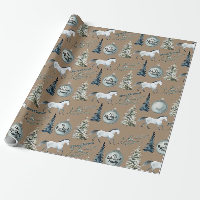 Rustic Kraft Winter Horse Individuelle Name & Sent Geschenkpapier (Ungerollt)