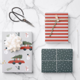 Rustic Kraft Winter Weihnachtsbaum und Schnee Geschenkpapier Set