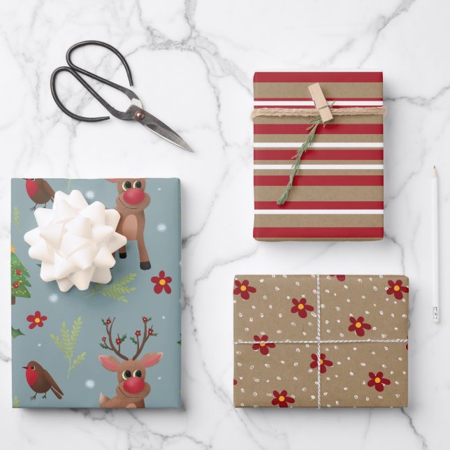 Rustic Kraft Winter Weihnachtsbaum und Schneewrapp Geschenkpapier Set (Vorderseite)