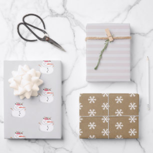 Rustic Kraft Winter Weihnachtsbaum und Schneewrapp Geschenkpapier Set