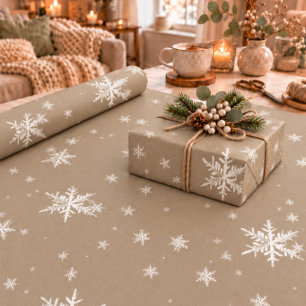 Rustic Kraft Winter White Snowflakes Matte  Geschenkpapier