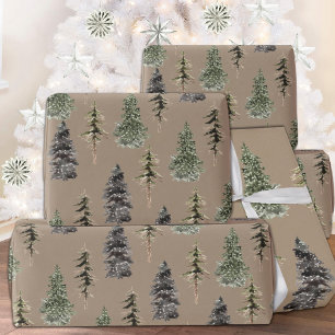 Rustic Kraft Winter Woodland Spruce Trees Matte Geschenkpapier
