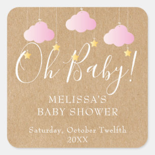 Rustic Kraft Zwinkern Zwinkern Oh Baby Babyparty Quadratischer Aufkleber