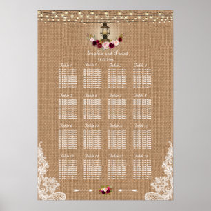 Rustic Lace Burlap String Lights Seating Chart Poster