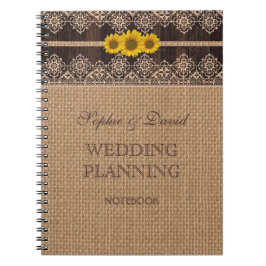 Rustic Lace Burlap Wood Wedding Planner Notizblock