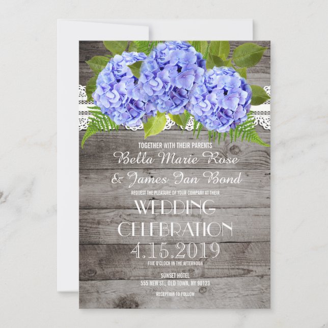 Rustic Lace Hydrangeas Hochzeitseinladung Einladung (Vorderseite)