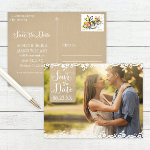 Rustic Lace Kraft Foto Save-the-Date Ankündigungspostkarte