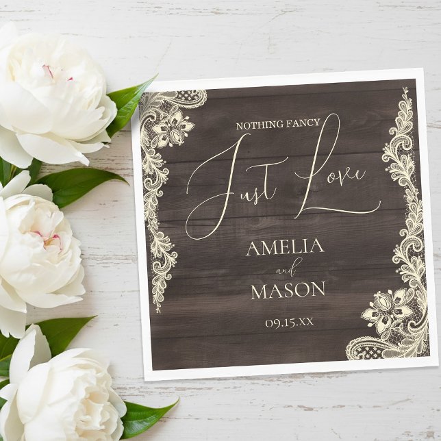 Rustic Lace Nothing Fancy Just Love Wedding Paper Serviette (Rustic Lace Nothing Fancy Just Love Wedding Paper Napkins)