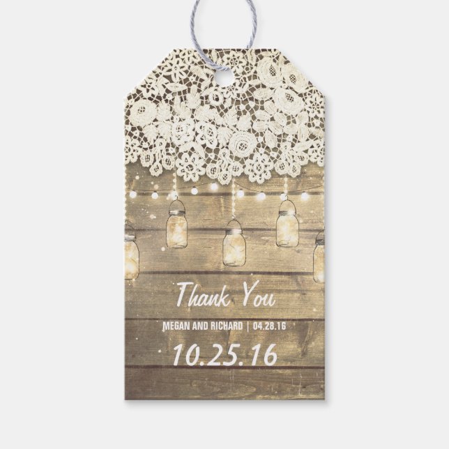 Rustic Lace und Mason Jars Wedding Vielen Dank Geschenkanhänger (Vorderseite)