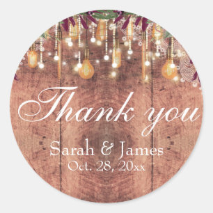Rustic Lace Wood Lights Wedding danke Runder Aufkleber