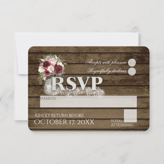 Rustic Ladder Love Bourgogne Roses Mariage RSVP (Devant)