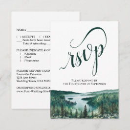 Rustic Lake Tahoe Elegant Script Wedding RSVP Karte