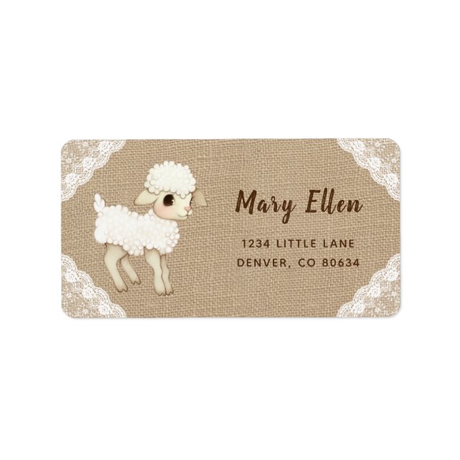 Rustic Lamb Baby Showmarke Adressaufkleber (Vorne)